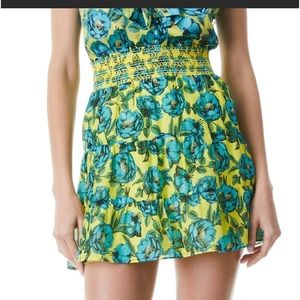Alice + Olivia Womens Aisha Yellow Tiered Floral Short Mini Skirt NWT